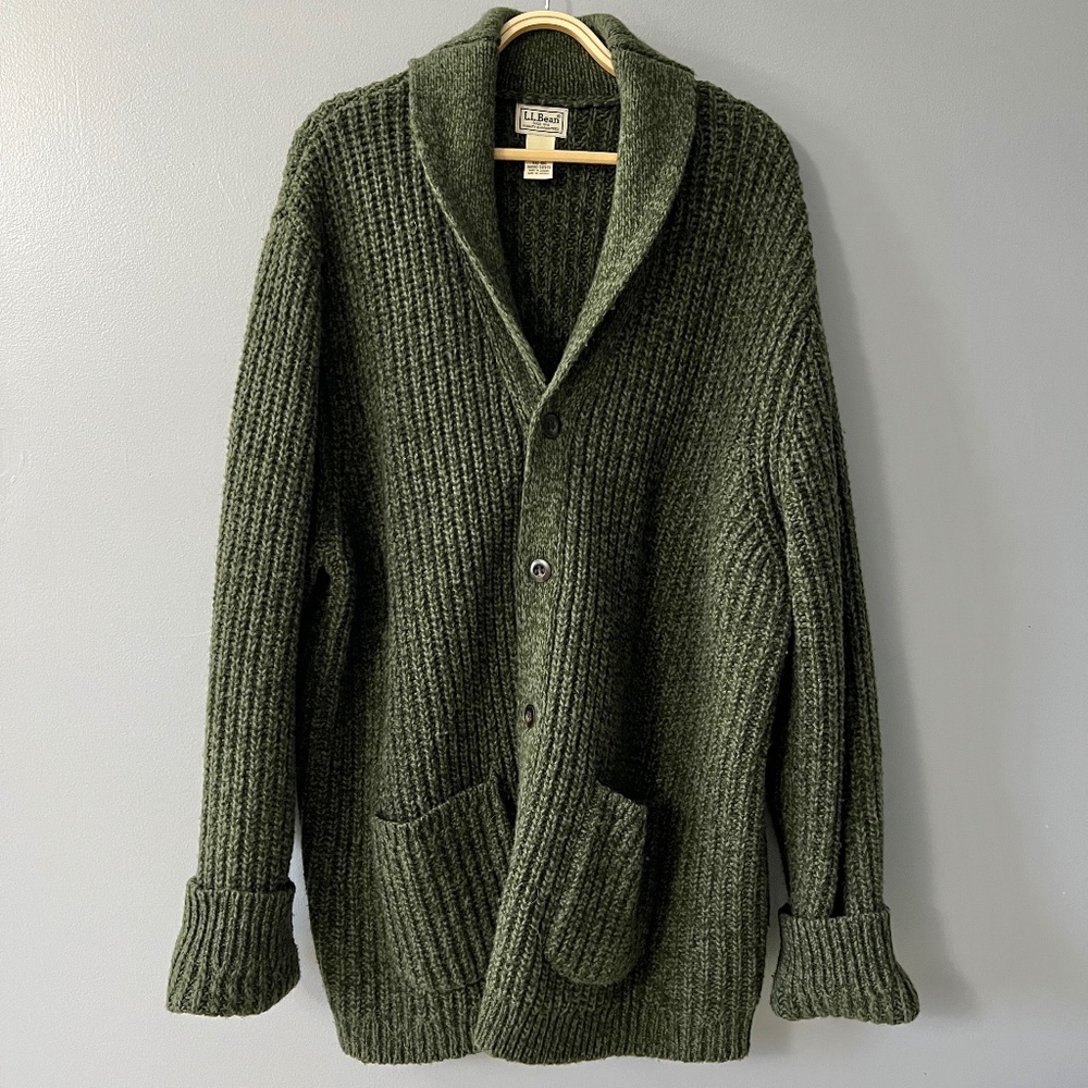 L.L. Bean Men’s chunky 100% Lambswool Cardigan sweater XXL